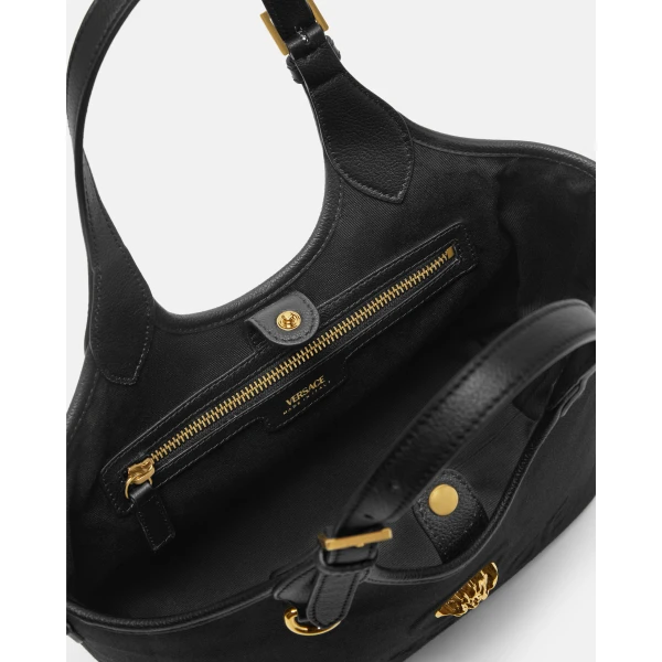Versace La Medusa Canvas Mini Tote in Black and Gold, view 5 | Mini Bags