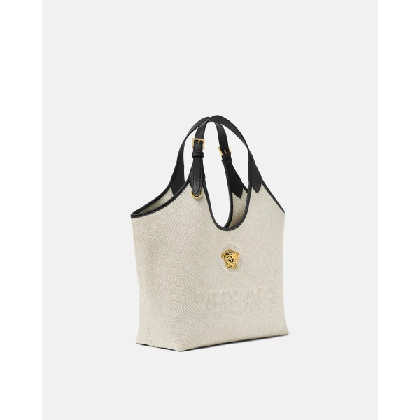 Versace La Medusa Canvas Tote in Beige, view 2 | Totes & Top-Handle Bags