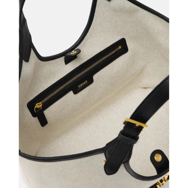 Versace La Medusa Canvas Tote in Beige, view 4 | Totes & Top-Handle Bags