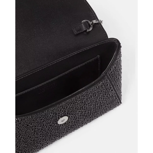 Versace La Medusa Embellished Satin Clutch in Black, view 4 | Clutch Bags