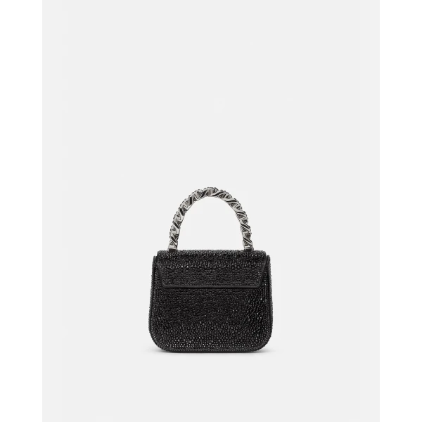 Versace La Medusa Embellished Satin Mini Bag in Black, 16 cm, view 3 | Mini Bags