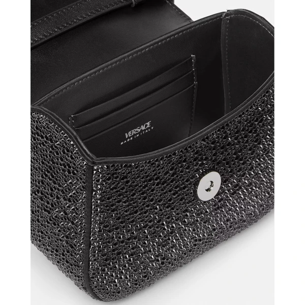 Versace La Medusa Embellished Satin Mini Bag in Black, 16 cm, view 4 | Mini Bags