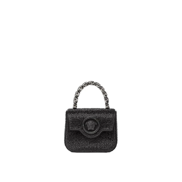 Versace La Medusa Embellished Satin Mini Bag in Black, 16 cm | Mini Bags | Coveti