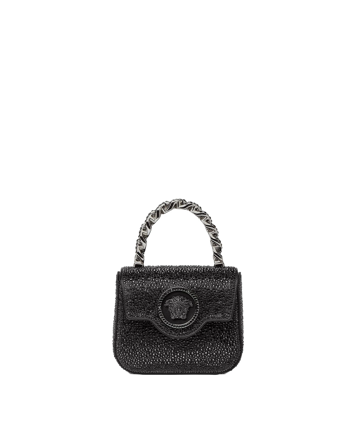 Versace La Medusa Embellished Satin Mini Bag in Black, 16 cm Versace La Medusa Embellished Satin Mini Bag in Black, 16 cm | Mini Bags | Coveti