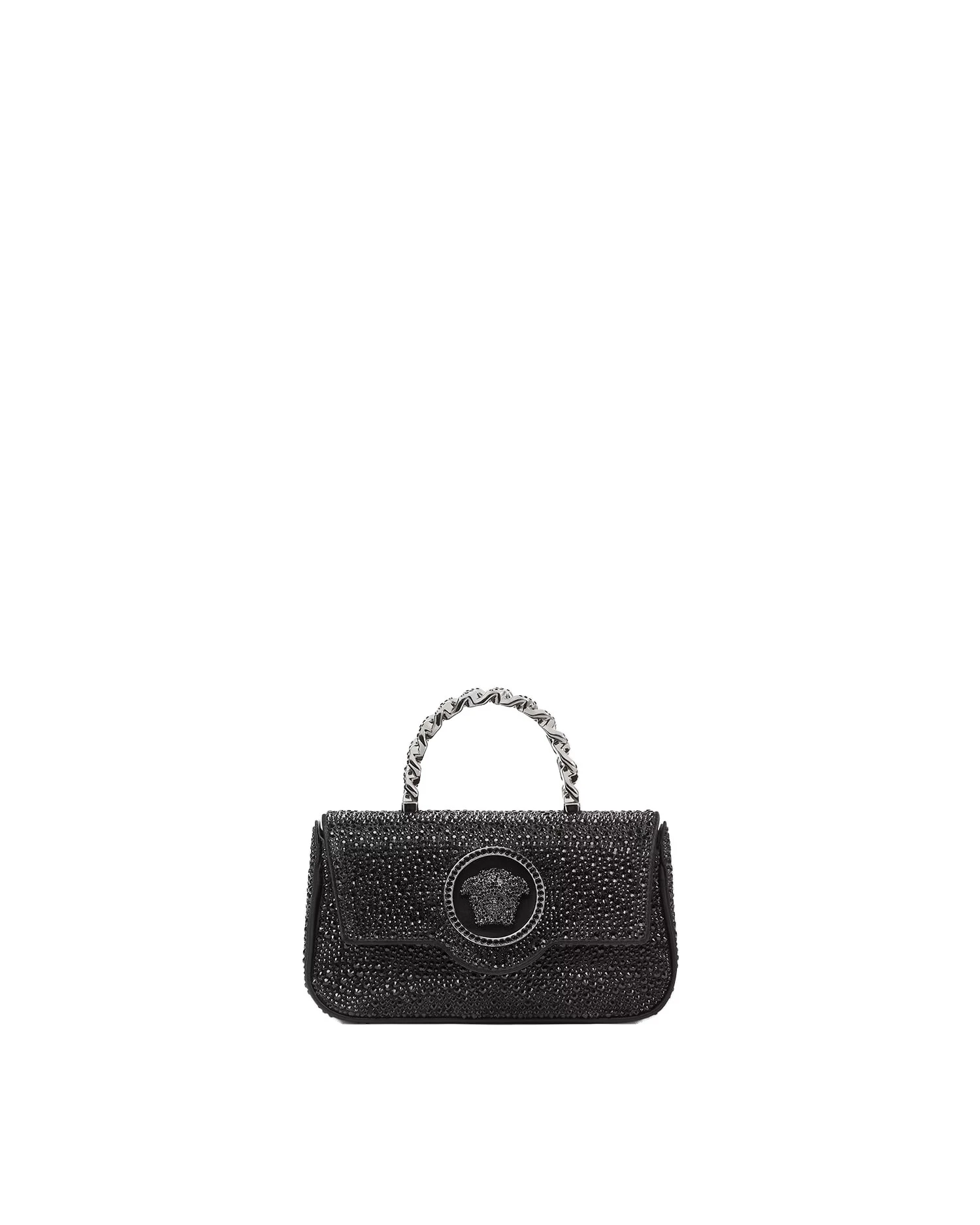 Versace La Medusa Embellished Satin Mini Bag in Black, 19 cm Versace La Medusa Embellished Satin Mini Bag in Black, 19 cm | Mini Bags | Coveti