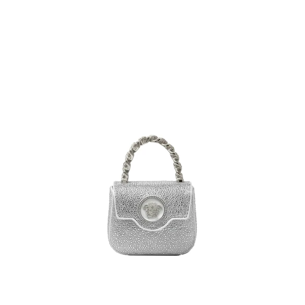 Versace La Medusa Embellished Satin Mini Bag in White | Mini Bags | Coveti