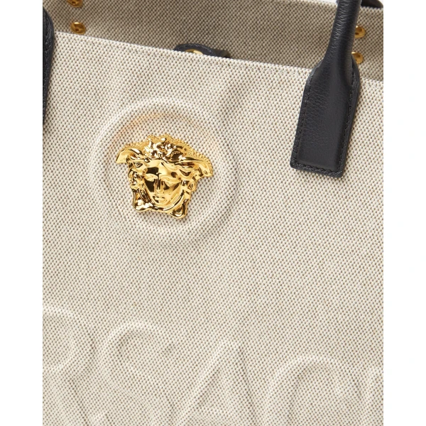 Versace La Medusa Large Canvas Tote in Beige, view 4 | Totes & Top-Handle Bags