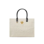 Versace La Medusa Large Canvas Tote in Beige | Totes & Top-Handle Bags | Coveti