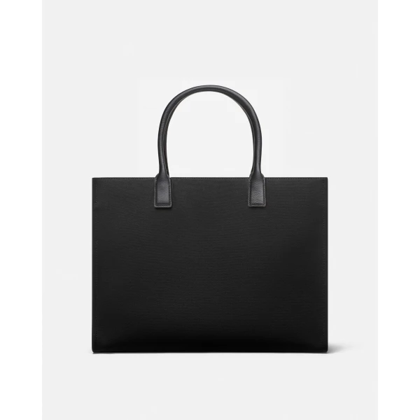 Versace La Medusa Large Canvas Tote in Black and Gold, view 3 | Totes & Top-Handle Bags