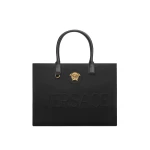 Versace La Medusa Large Canvas Tote in Black and Gold | Totes & Top-Handle Bags | Coveti