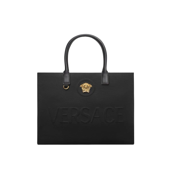 La Medusa Large Canvas Tote in Black and Gold