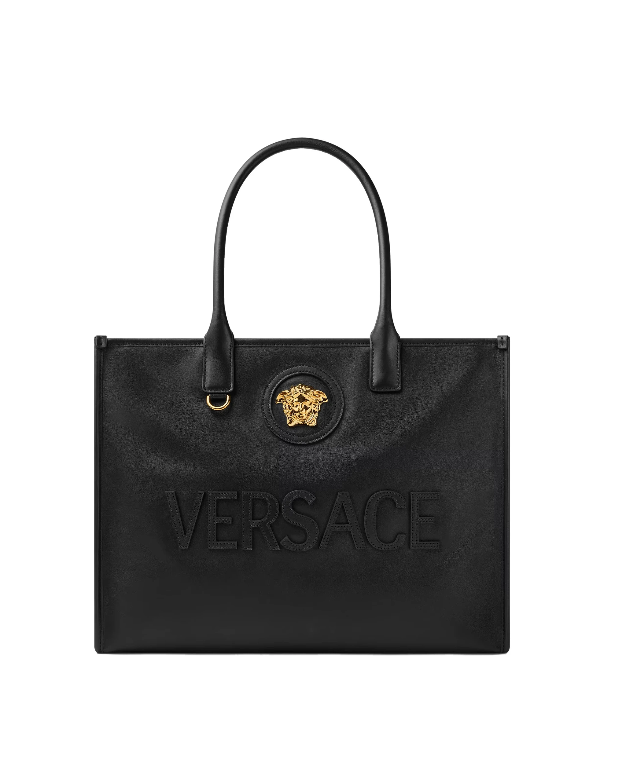 Versace La Medusa Large Leather Tote in Black and Gold Versace La Medusa Large Leather Tote in Black and Gold | Totes & Top-Handle Bags | Coveti