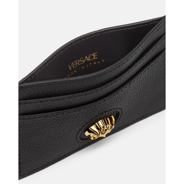 Versace La Medusa Leather Card Holder in Black and Gold, view 2 | Wallets & Purses
