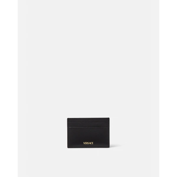 Versace La Medusa Leather Card Holder in Black and Gold, view 3 | Wallets & Purses