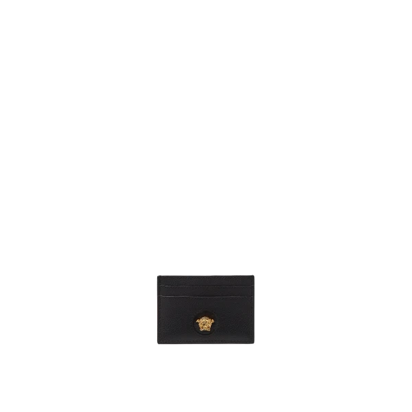La Medusa Leather Card Holder in Black and Gold