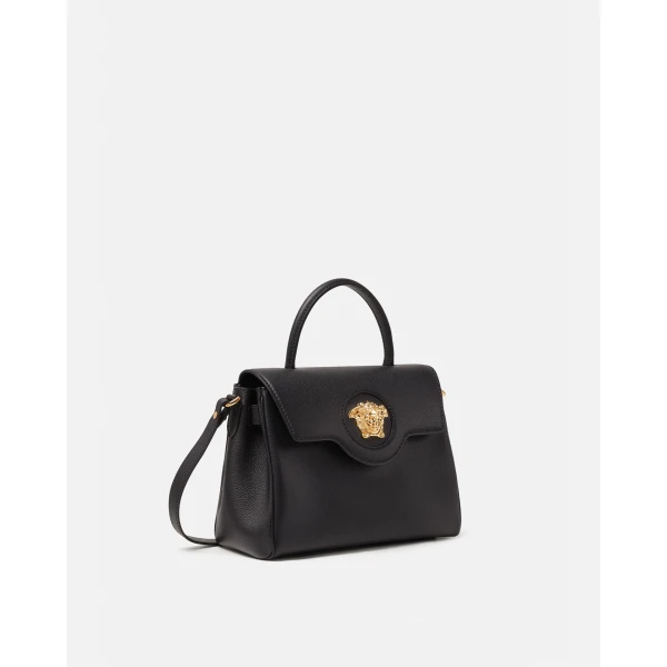 Versace La Medusa Leather Top-Handle in Black, view 2 | Totes & Top-Handle Bags
