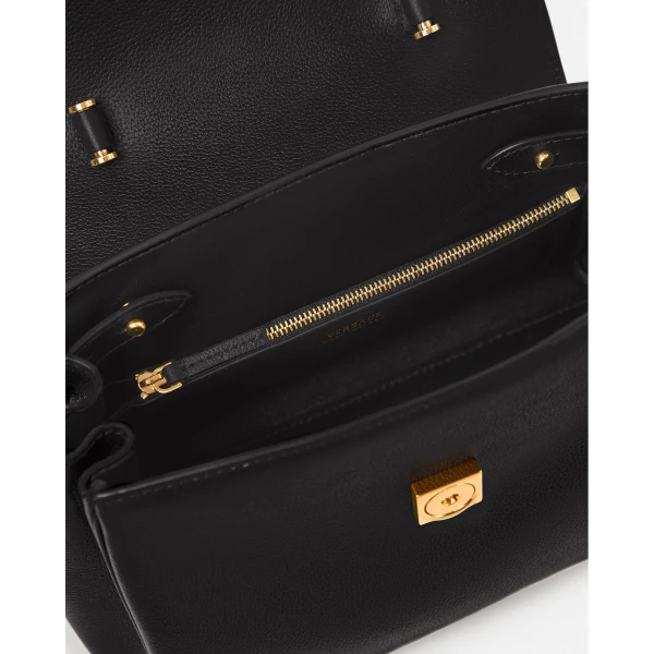 Versace La Medusa Leather Top-Handle in Black, view 4 | Totes & Top-Handle Bags