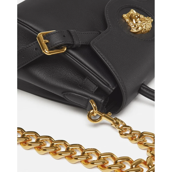 Versace La Medusa Leather Top-Handle in Black, view 5 | Totes & Top-Handle Bags