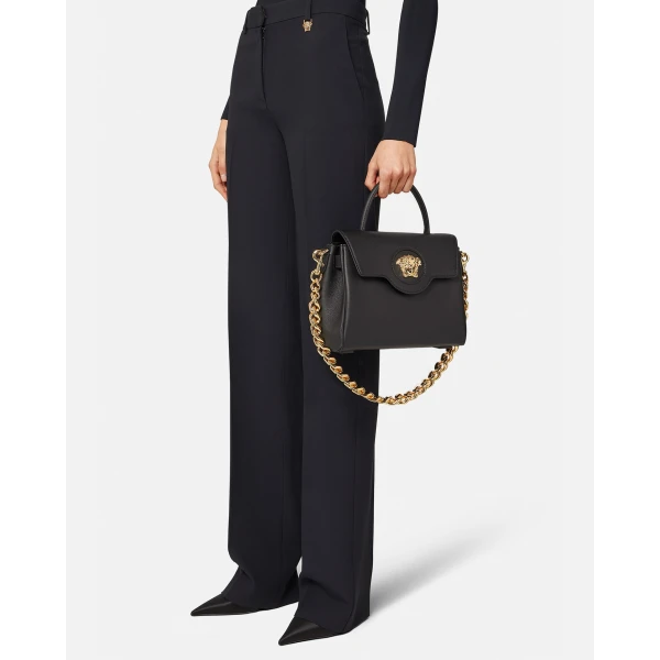 Versace La Medusa Leather Top-Handle in Black, view 6 | Totes & Top-Handle Bags