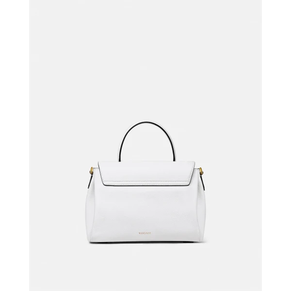 Versace La Medusa Leather Top-Handle in White, view 3 | Totes & Top-Handle Bags