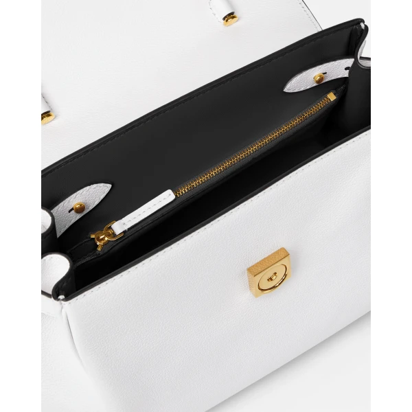 Versace La Medusa Leather Top-Handle in White, view 4 | Totes & Top-Handle Bags