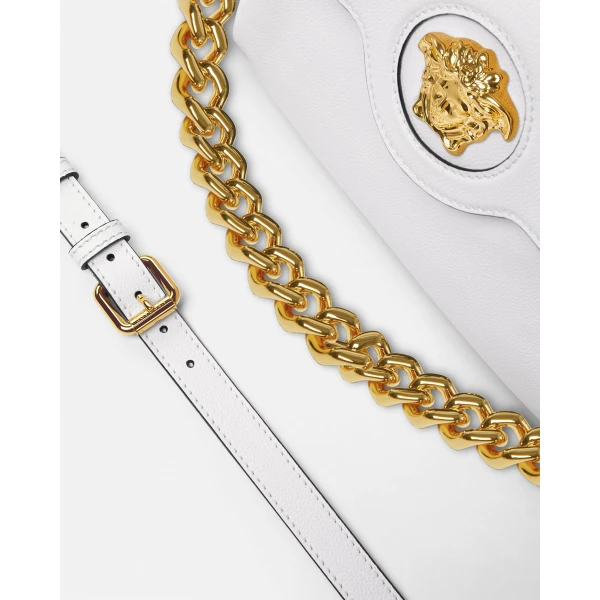 Versace La Medusa Leather Top-Handle in White, view 5 | Totes & Top-Handle Bags