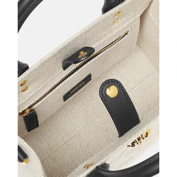 Versace La Medusa Mini Canvas Tote in Beige, view 3 | Mini Bags