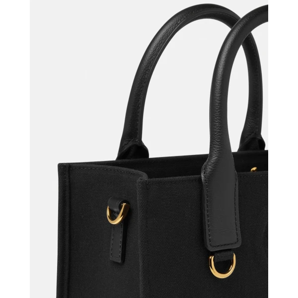 Versace La Medusa Mini Canvas Tote in Black and Gold, view 4 | Mini Bags