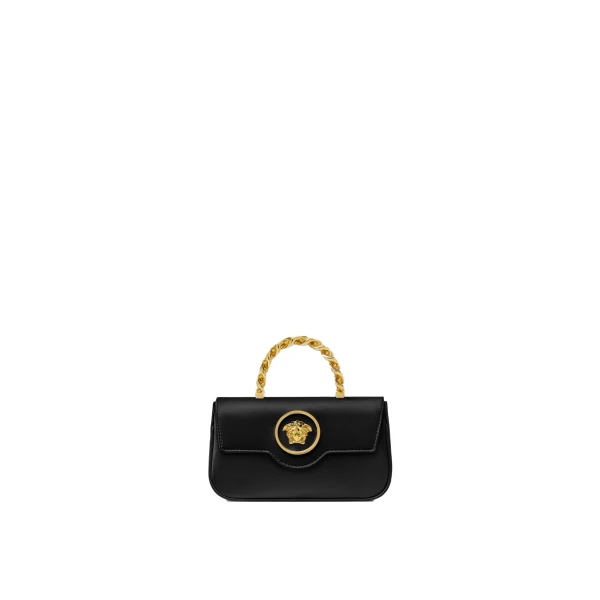 Versace La Medusa Satin Mini Bag in Black and Gold | Mini Bags | Coveti
