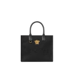 Versace La Medusa Small Canvas Tote in Black and Gold | Totes & Top-Handle Bags | Coveti