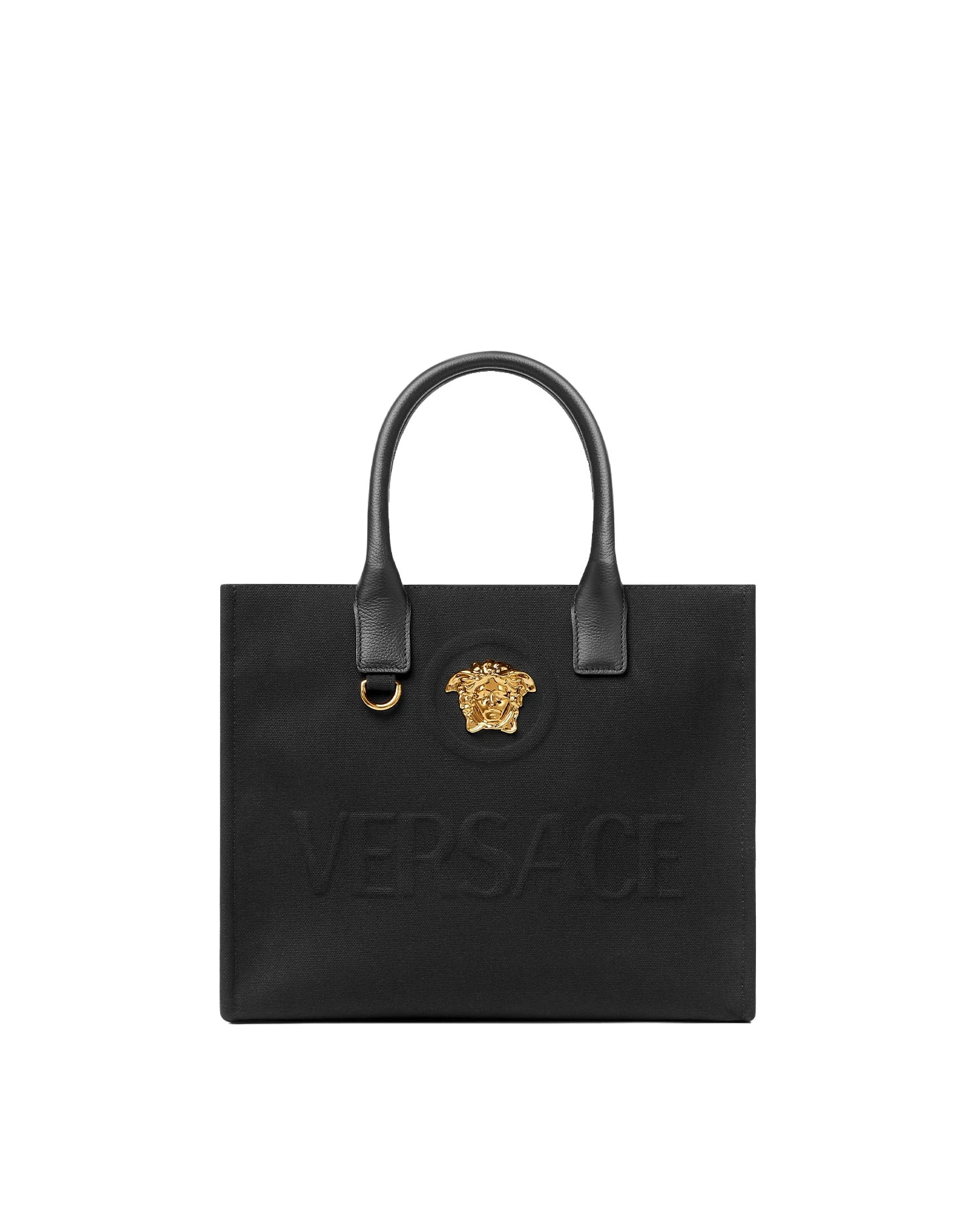Versace La Medusa Small Canvas Tote in Black and Gold Versace La Medusa Small Canvas Tote in Black and Gold | Totes & Top-Handle Bags | Coveti