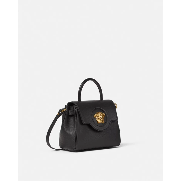 Versace La Medusa Small Leather Top-Handle in Black, view 2 | Totes & Top-Handle Bags