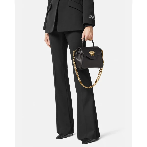 Versace La Medusa Small Leather Top-Handle in Black, view 3 | Totes & Top-Handle Bags