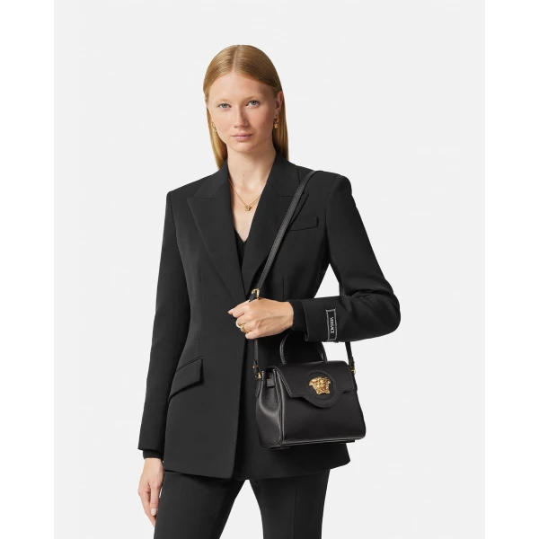 Versace La Medusa Small Leather Top-Handle in Black, view 4 | Totes & Top-Handle Bags