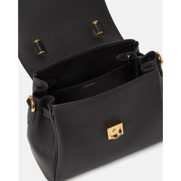 Versace La Medusa Small Leather Top-Handle in Black, view 5 | Totes & Top-Handle Bags