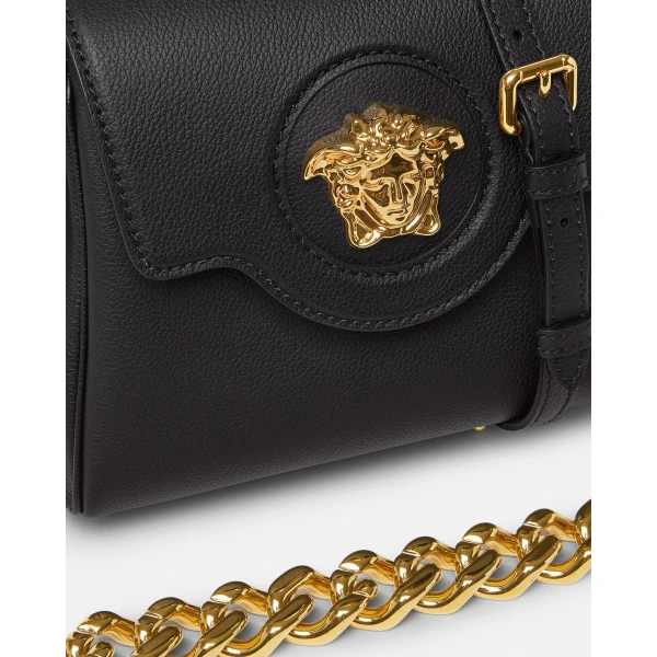 Versace La Medusa Small Leather Top-Handle in Black, view 6 | Totes & Top-Handle Bags