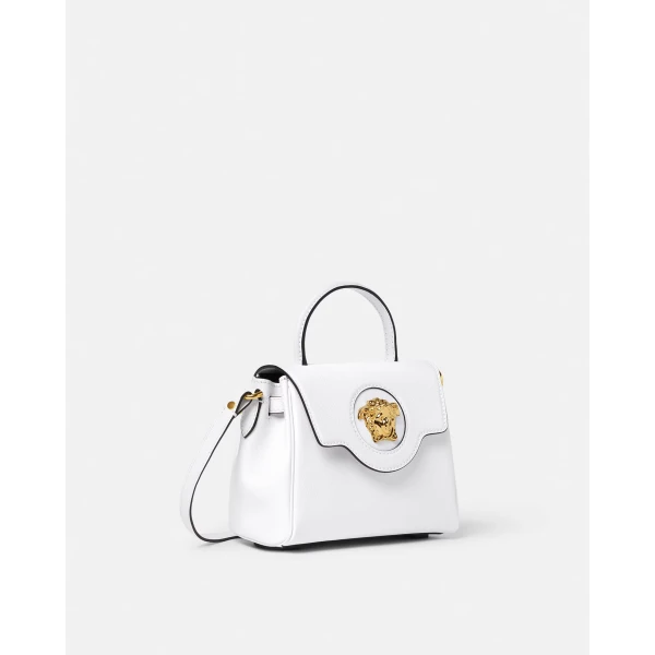 Versace La Medusa Small Leather Top-Handle in White, view 2 | Totes & Top-Handle Bags