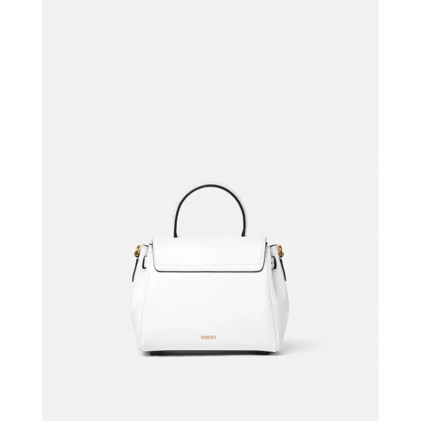 Versace La Medusa Small Leather Top-Handle in White, view 3 | Totes & Top-Handle Bags