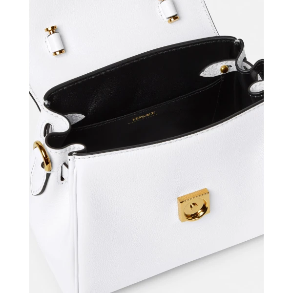 Versace La Medusa Small Leather Top-Handle in White, view 4 | Totes & Top-Handle Bags