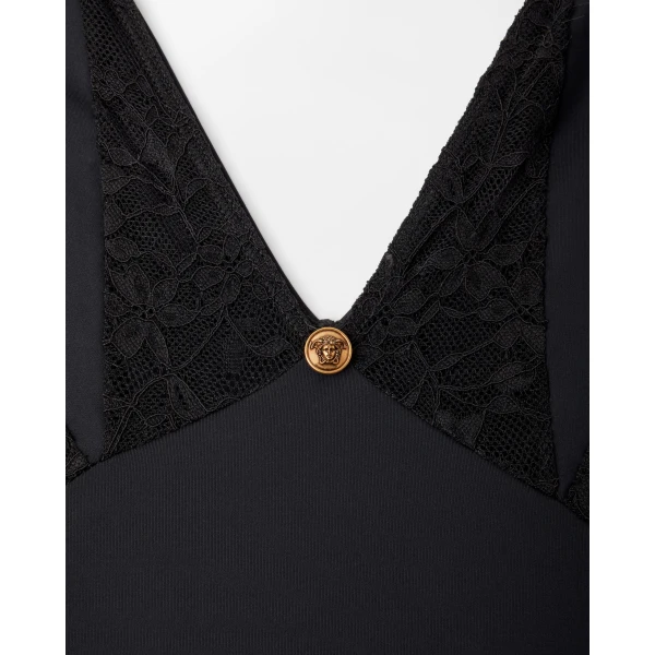 Versace Lace-Trim Bodysuit in Black, view 3 | Bodysuit