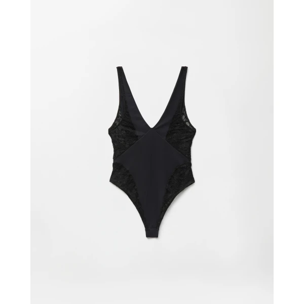 Versace Lace-Trim Bodysuit in Black, view 4 | Bodysuit