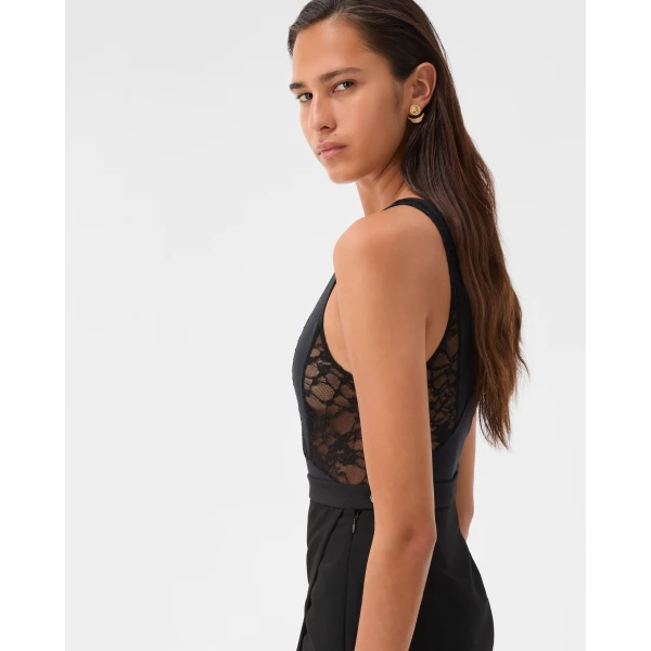 Versace Lace-Trim Bodysuit in Black, view 6 | Bodysuit