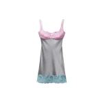 Versace Lace-Trim Silk Cady Satin Mini Dress in Grey and Pink | Mini Dresses | Coveti