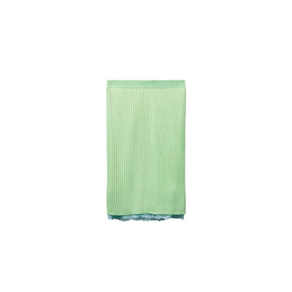 Lace-Trim Viscose-Blend Ribbed Knit Midi Skirt in Green