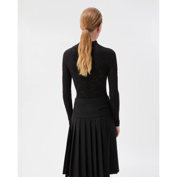 Versace Lace Wool Blend Bodysuit in Black, view 3 | Sweaters