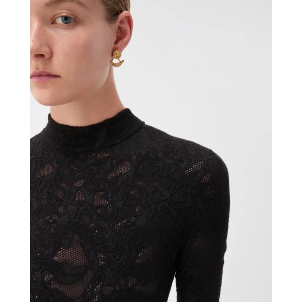 Versace Lace Wool Blend Bodysuit in Black, view 5 | Sweaters