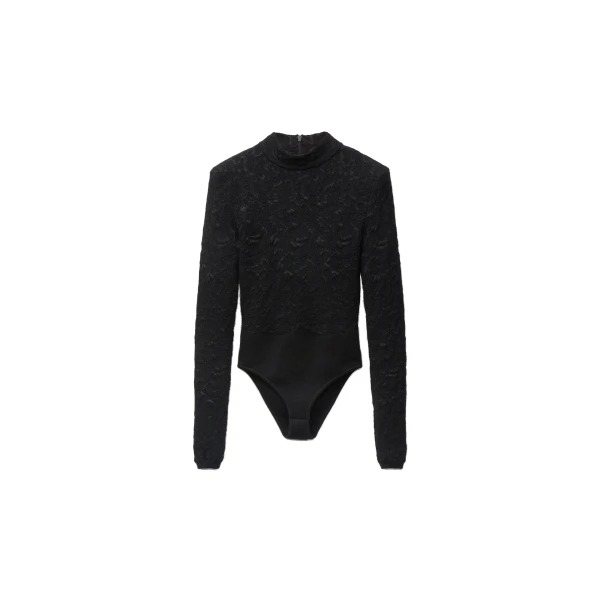 Lace Wool Blend Bodysuit in Black