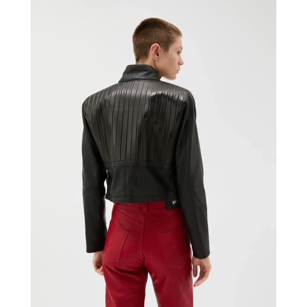 Versace Leather Blouson in Black Lambskin, view 3 | Leather Jackets