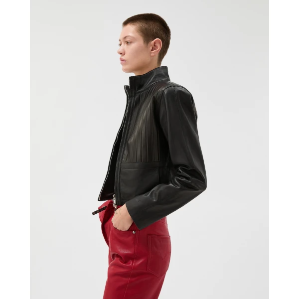 Versace Leather Blouson in Black Lambskin, view 4 | Leather Jackets