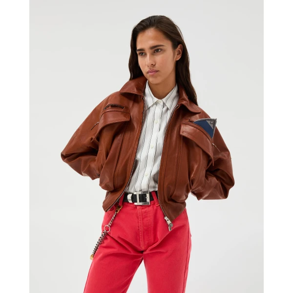 Versace Leather Blouson in Brown, view 2 | Leather Jackets